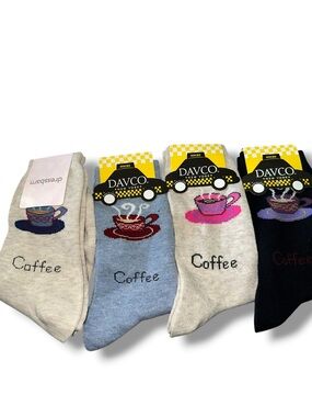 DAVCO Women’s Coffee Klatch Cup Crew Socks - Beige, Blue, Cream, Black JAVA NWT